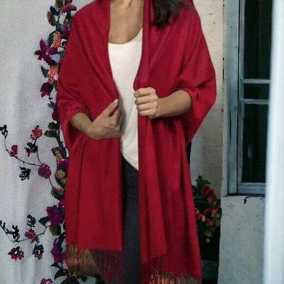 Red Pashmina Shawl - Picture 1 of 3